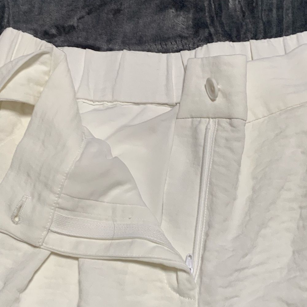 B New York Women Cream Textured Wide Leg Belted Pants Medium Off White Boho Flaw - Picture 4 of 12